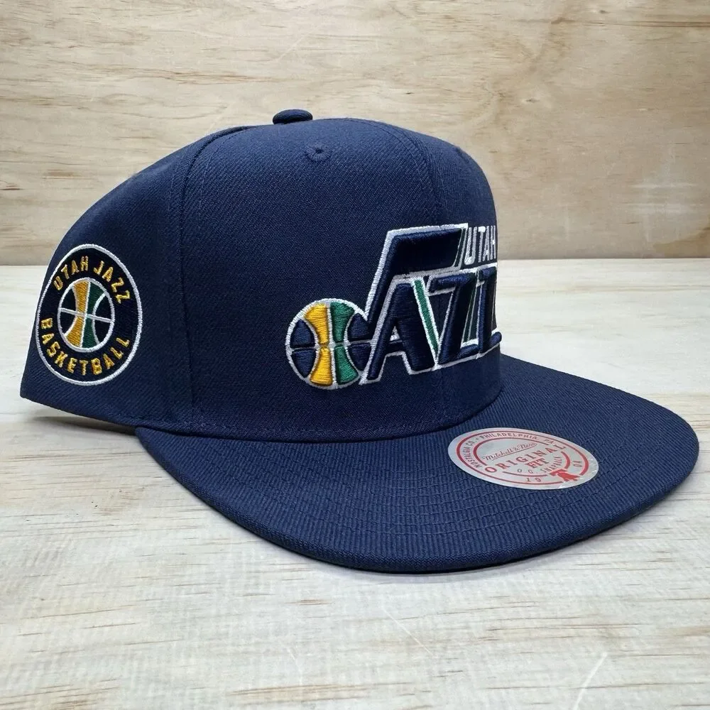 NEW Utah Jazz Mitchell Ness Basic Logo Snapback Hat Cap Navy Blue OSFA